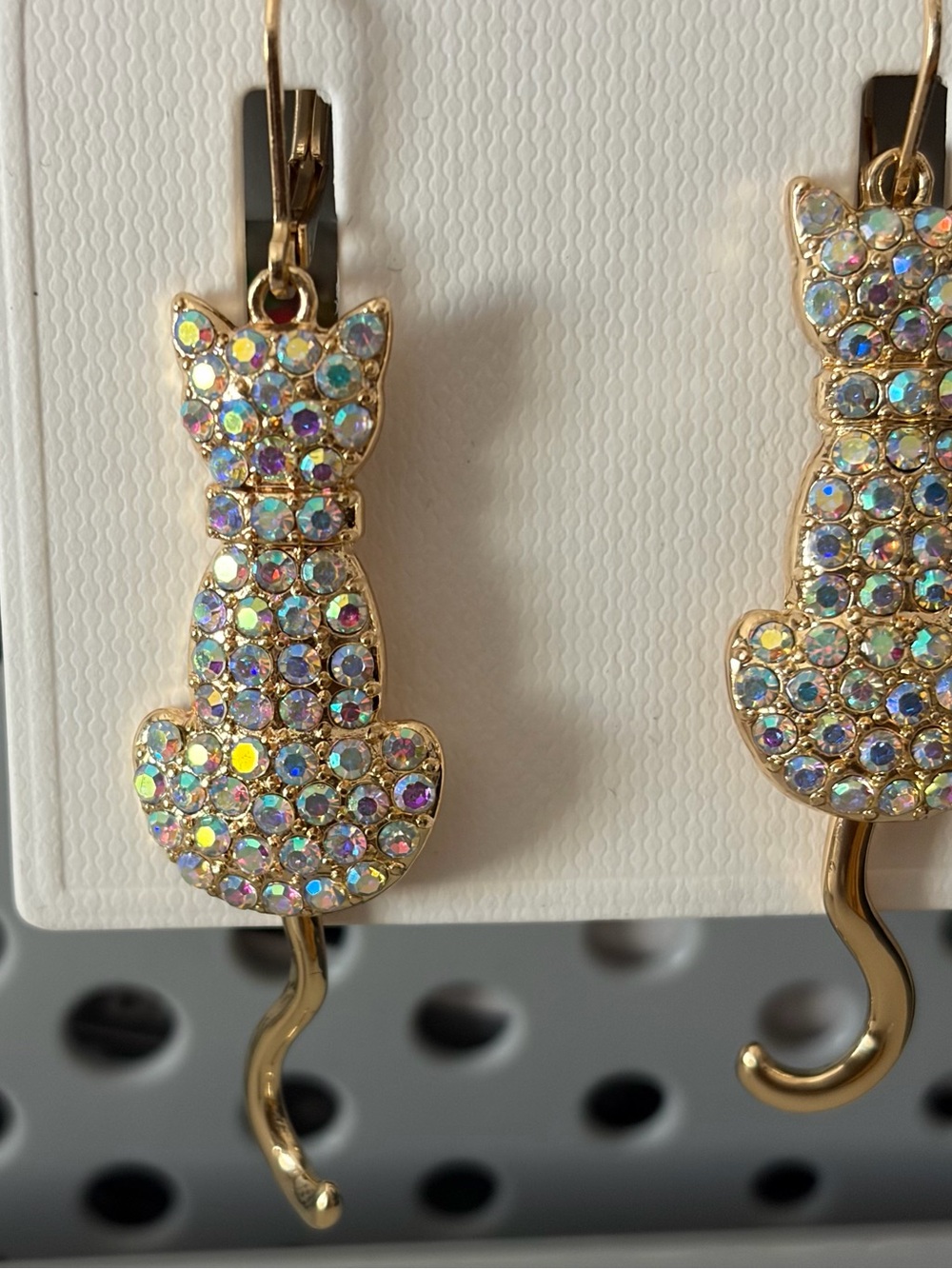 True to Form Gold Cat-Shaped Crystal Dangle Earrings - Iridescent